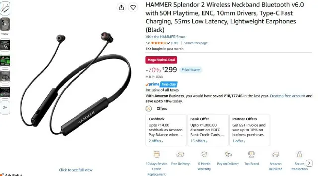 HAMMER Splendor 2 Wireless Neckband @299