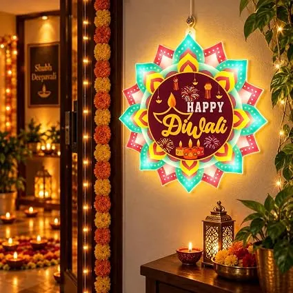 Desidiya® Happy Diwali LED Hanging Light | Warm White Double-Sided