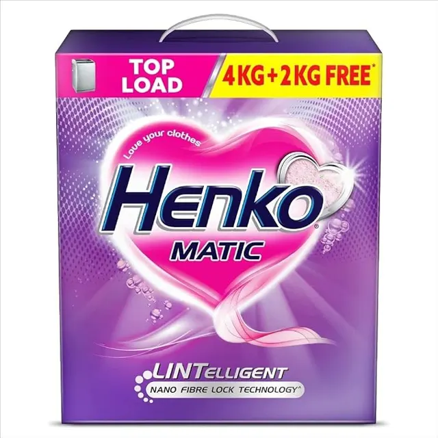 Henko Matic Top Load Detergent Powder 4KG + 2KG | Lintelligent Nano Fibre Lock Technology, Removes T
