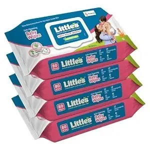 Little's Soft Cleansing Baby Wipes with Lid | 80 Wipes x Pack of 4 - 320 Wipes | Extra Thick & Moist Wet Wipes for Baby's | Prevents Rashes & Redness with Goodness of Aloe Vera, Vitamin E & Jojoba Oil