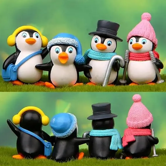 SATYAM KRAFT 1 Set (4 Pcs) Cute Penguin Miniature Figurines Showpiece | Gift for Him/Her, Return Gif