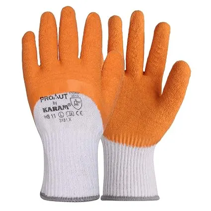 Karam HS11 Safety Gloves for Mechanical Hazards | Safety Work Gloves with White Liner with Orange Cr