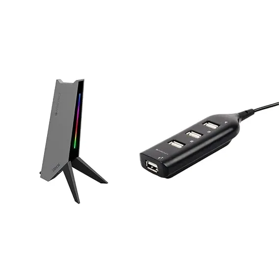ZEBRONICS Zeb-Demon Tabletop Over Ear Gaming Wired Headphone Stand with RGB Led, Dual USB Ports, 3.5