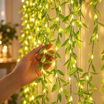 One94Store Artificial Leaf Curtain Lights – 200 LED Warm White Fairy String Lights, 3x1m, Remote Con