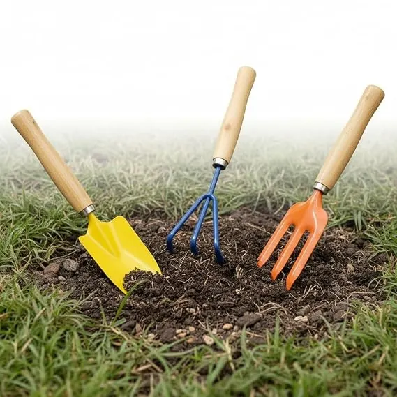 RedBuild Garden Hand Tools Set of 3 - Heavy Duty Trowel, Cultivator & Fork with Ergonomic Wooden Han