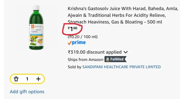 Krishna's Gastosolv Juice With Harad, Baheda, Amla, Ajwain & Traditional Herbs For – Sample @1