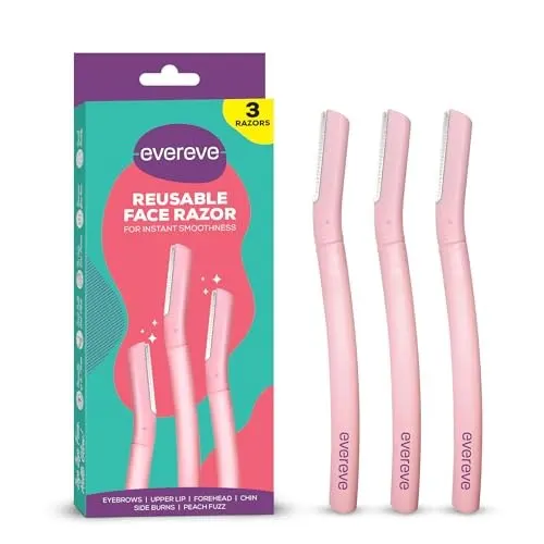 Evereve Reusable Face Razor for Women, Pack of 3, Instant Smooth and Painless Hair Removal, Ideal fo
