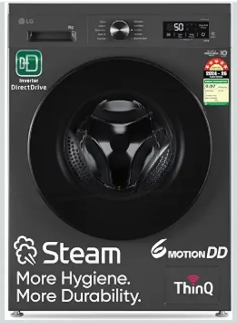 LG 8 Kg, 5 Star, Wi-Fi, Direct Drive Technology, Steam Wash, 6 Motion DD, Fully-Automatic Front Load Washing Machine (FHB1208Z4M, Allergy Care, In-Built Heater, Touch Panel, Middle Black)