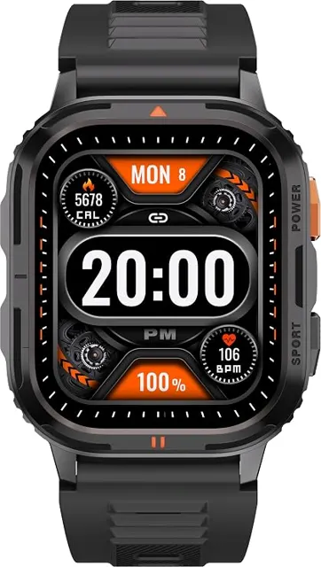 Fastrack Xtreme S Rugged Smart Watch with 1.93" AMOLED Square Display, BT Calling, 24/7 Health Suite, IP67, 60Hz Dynamic Refresh Rate, Vitality Index, Hydration Alert, Large Battery - Grey