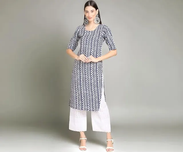 Pinkmint Stylish Women's Crepe Peach Color Block Printed Straight Kurti (C-355)