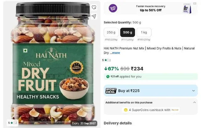Loot : Premium Mixed Dry Fruits 500gm @234.
