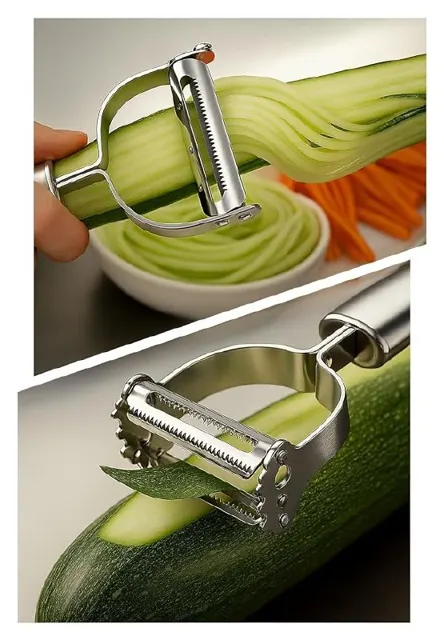 Top Chef 2-in-1 Julienne Peeler – Make Veggie Strips & Zoodles in Seconds | Stainless Steel Dual Bla