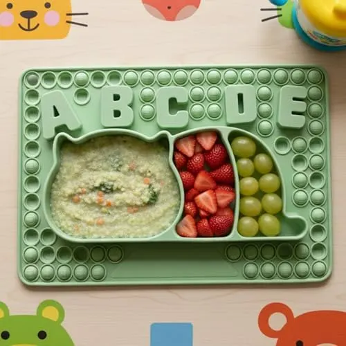 BabyPro Pop-It Silicone Plate & Bowl, Suction Base, Sage Green, Food Grade