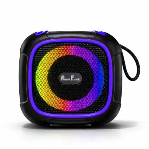 PunnkFunnk Beat Pro Bluetooth Speaker, Deep Bass Sound, RGB LED Lights, Portable Wireless Speaker, Rechargeable Battery Powered, TF Card/USB/AUX Support for Mobile Phones (Blue)