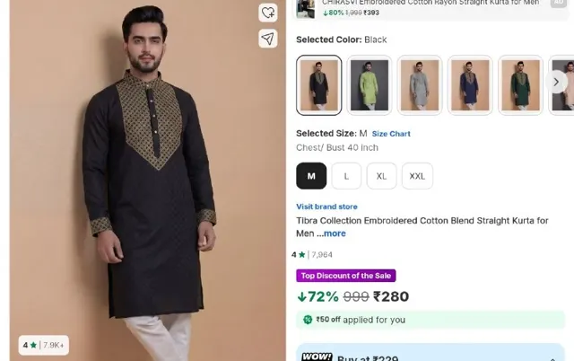 Tibra Collection Men Embroidered Straight Kurta