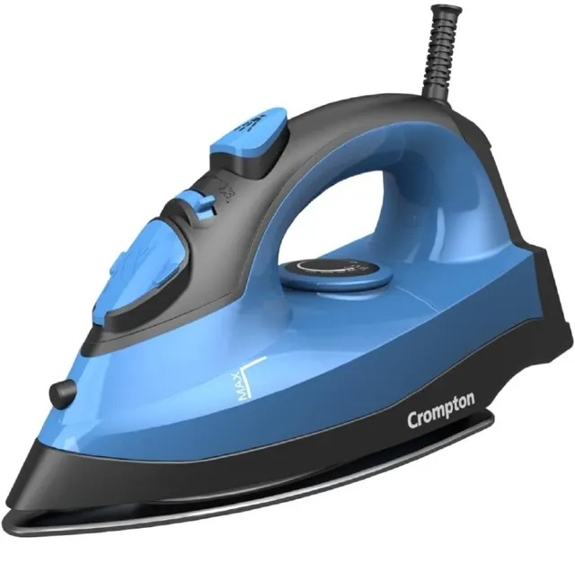 Crompton Fabrimagic Neo 1200 W Steam Iron with 180 ml water tank, Upto 15g /min Steam Output with Vertical Steaming and Non-Stick Soleplate (Blue), 6 Fabric Settings.