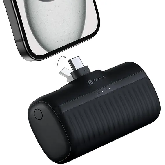 Portronics Power Pebble 5000mAh 20W Fast Charging Nano Powerbank, in-Built Foldable Type C Input/Out