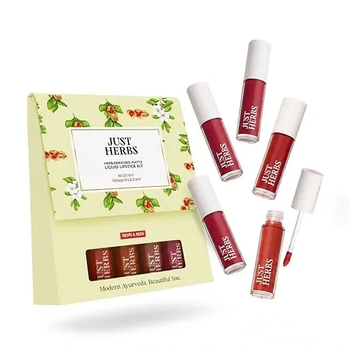 Just Herbs Herb Enriched Matte Liquid Lipstick | Set of 5 | Liquid Lipstick for Women | Deeps & Reds