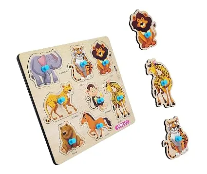 Jungle Animal Wooden Puzzle, Wooden Toys for Kids 3+, Jigsaw Puzzles for Adults, 11 Pcs, 1 Count, Mu
